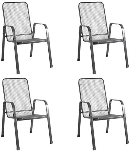 4 x Streckmetall Stapelsessel MEC-Stor in Anthrazit, 4-Fach Beschichtung UV- und wetterbeständig, Made in Germany, TÜV und GS geprüft, Gastro geeignet