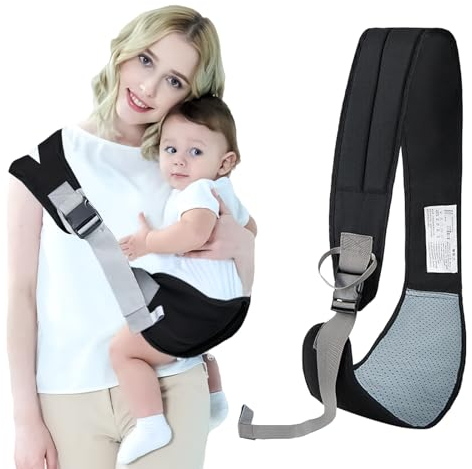 HOMURY Tragetuch Baby Tragbar, Babytrage Neugeborene ab Geburt, Baby Tragegurt mit Dicken Schultergurten, Verstellbare Babytrage, für Babys von 0 bis 36 Monaten, Kleinkinder bis 15kg (Schwarz)
