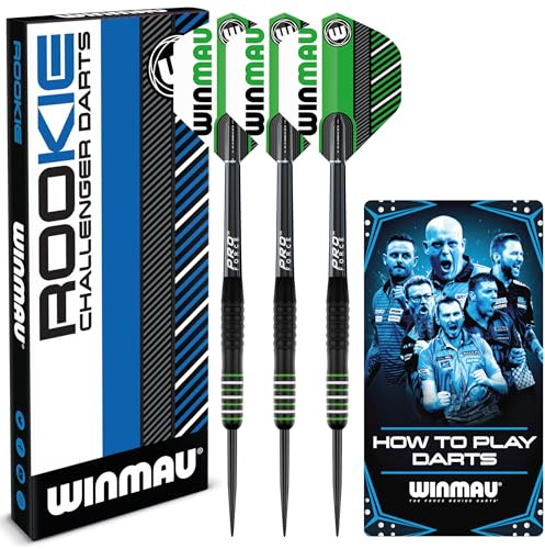 WINMAU Rookie Green Brass Darts-Set mit Flights, Schäften (Stiele) und exklusivem Dart-Broschüre
