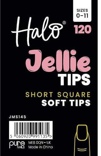 Halo Jellie Nail Tips Short Square Mixed Pack of 120 (Sizes 0-11)