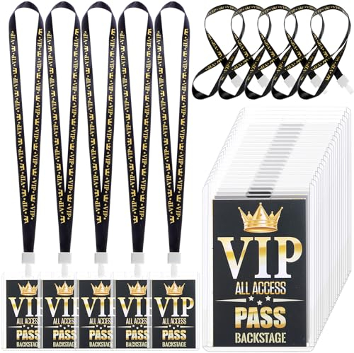 25 Sets VIP-Abzeichen-Umhängebänder, Kunststoff, transparent, für Backstage-Pass, mit schwarzem Umhängeband, für Quitten, Konzerte, Veranstaltungen, Geburtstage, Auszeichnungen, Filmabende