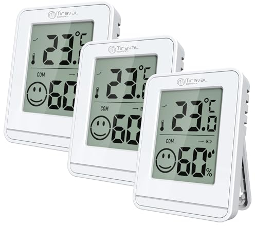 Miraval Thermo-/ Hygrometer-Set: Luftfeuchtigkeit, Temperatur, mit Smiley-Komfortindikator, zum Aufstellen oder Wandmontage, 3er Set