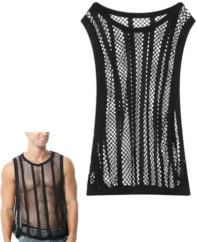 Chaleco de malla sin mangas para hombre, camiseta musculosa de rejilla transparente, camiseta interior informal de ajuste holgado y transpirable, camisetas sin mangas huecas de moda, ropa deportiva