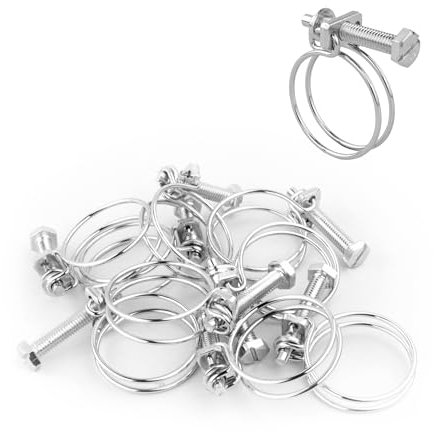 KCT 10 Pack - 26-30mm Double Wire Hose Pipe Clamps Universal Adjustable Metal Clips for Fuel/Air Line/Tube/Plumbing/Hosepipe
