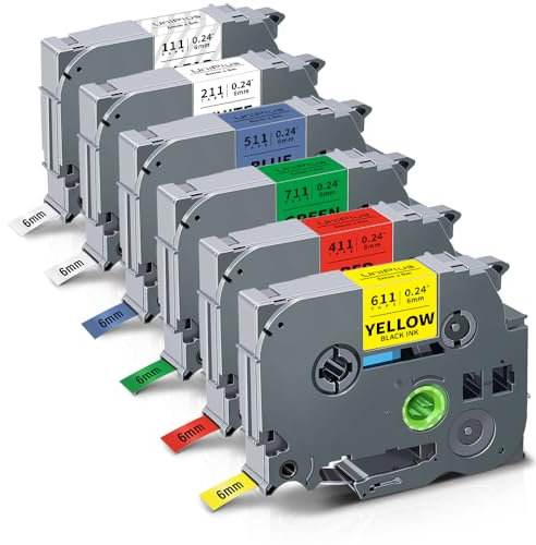 UniPlus Compatible 6mm Label Tape Replacement for Brother P-Touch TZe Laminated Label TZe-111 TZe-211 TZe-411 TZe-511 TZe-611 TZe-711 Use for PT-H110 D210 E110 H100 H101 P710BT E300 H107B H500 D400