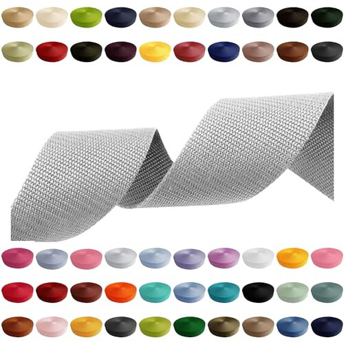Gurtband 2m 5m 10m 50m, 50 Farben, Breite 10mm 15mm 20mm 25mm 30mm 40mm 50 mm Taschengurt Polypropylen Ideal für DIY-Projekte, Handarbeiten & Outdoor (336) Hellgrau, 25mm x 2m