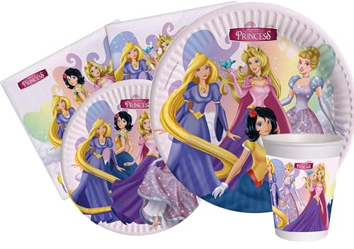 Ciao- Kit Vaisselle de Fête Fairytale Princess/Shimmer and Shine (Assiettes, gobelets, Serviettes), Caricature, AZ043, Rose, 8 Personnes