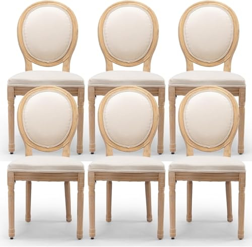 SoarTalent Lot de 6 chaises de Salle à Manger rembourrées ovales en Tissu avec Pieds en Bois pour Salle à Manger, Cuisine, Restaurant (Tissu Beige)