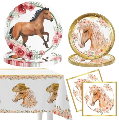 B & B Kit de fête d'anniversaire pour 10 personnes Motif chevaux