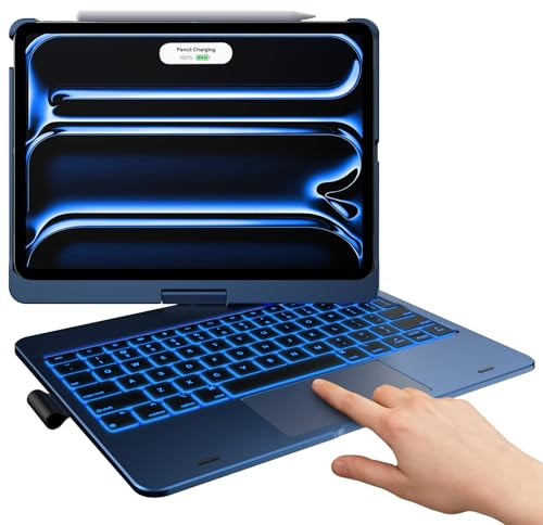 typecase Funda con teclado para iPad Pro de 11 pulgadas (M4) 2024, funda de teclado con retroiluminación de 11 colores para iPad Pro de 11,360°, funda protectora giratoria de 360° con soporte para