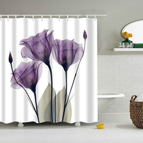 Duschvorhang Lila Graue Blüten Shower Curtains Anti-Schimmel Duschvorhänge Waschbar Duschvorhang Wasserdicht Duschvorhang Badewanne Badvorhang mit 12 Duschvorhängeringen (180x180cm)