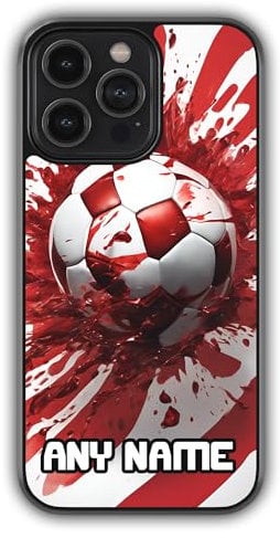 mypetsdirect.co.uk iPhone 13 Mini Compatible Personalised Football Name Phone Case, Soccer Bumper Cover, Anti-Scratch, Anti-Drop, Camera Lens Protection, Sidewall Bumper, ShockProof Drop Protection