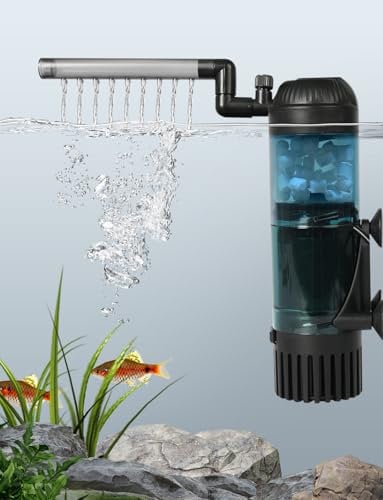 boxtech 5 in 1 Filtro Acquario Interno, Filtro Acquario Regolabile con Pompa Acqua 300L/H, Filtri Acquario Silenzioso con Spugna Filtrante e Letto Fluido, per Acquari 20-75L Pesci e Tartarughe (1W)