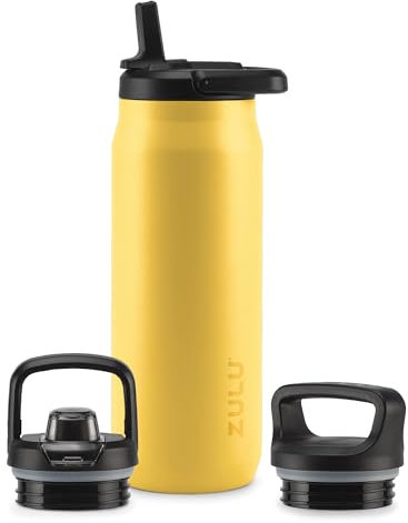 ZULU Base - Botella de agua de acero inoxidable de 32 onzas con 3 tapas, pajilla, chug, giratoria, termo de metal de doble pared y aislamiento al vacío, para gimnasio, exteriores, asa de transporte