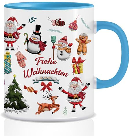 Tasse Weihnachten Kaffeetasse Teetasse Weihnachtstasse weihnachtstassen Set Glühweintasse Wichtel Tasse Wichtelgeschenk Christmas Mug Weihnachts Tasse Deko Blau