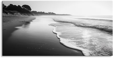 Paul Sinus Wandbild auf Leinwand in 120x60cm Schwarz-Weiß Strand Wellen Ruhe Morgenlicht Leinwandbild