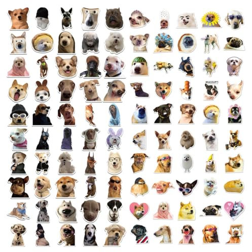 Hunde-Aufkleber, 100 Stück wasserfeste Vinyl-Aufkleber, lustige Hund Aufkleber, Cartoon Tier Aufkleber, niedliche Hund Aufkleber, für Laptop Auto Motorräder Skateboard Gepäck Wasserflaschen