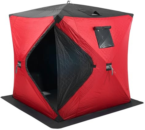 VEVOR Tragbarer Eisunterstand, isoliertes Pop-Up-Zelt zum Eisfischen für 3–4 Personen, 3,2 m² befischbare Fläche, thermische Eishütte zum Winterfischen, Eiswürfel mit Ankern, Seilen, Tragetasche