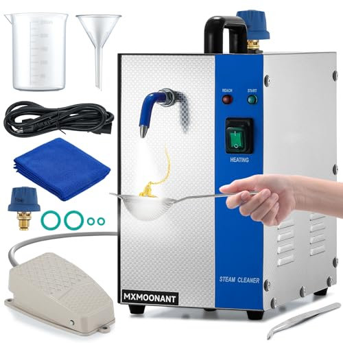 Mxmoonant Pulitore a Vapore per Gioielli, Serbatoio da 2L, 1200W, con Pinzette, Filtro a Maglia Fine, Asciugamano 30x70cm, per la Pulizia di Argento, Oro, Gemme, Diamanti