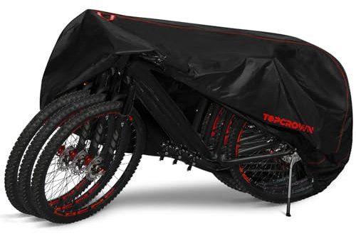 Topcrown Bike Cover Waterproof Outdoor Storage for 3 Bikes, Bicycle Cover Rain Sun UV Dust Wind Proof with Storage Bag for Mountain Road Bike/Ebike (420D Black+Red, XXXL Size for 3 bikes)
