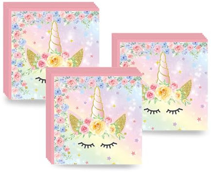 20Pcs Rainbow Unicorn Napkins Serviettes for Girls Birthday Party,Unicorn Party Decorations Tissue Fairy Princess Paper Napkins for Girls Kids Birthday,Baby Shower Unicorns Table Decorations