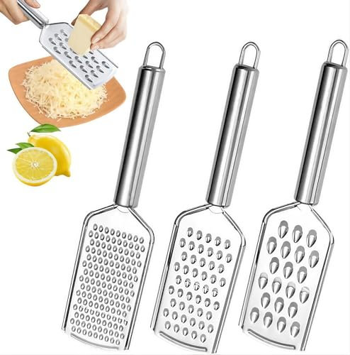 Heanvmyss Grattugia Formaggio Manuale Acciaio Inox,3 Pezzi Grattugia Fine,Grattugia per Spezie,Grattugia Limone,Grattugia Piatta da Cucina per Cioccolato,Verdure,Zenzero,Mela,Agrumia,Aglio(24cm)