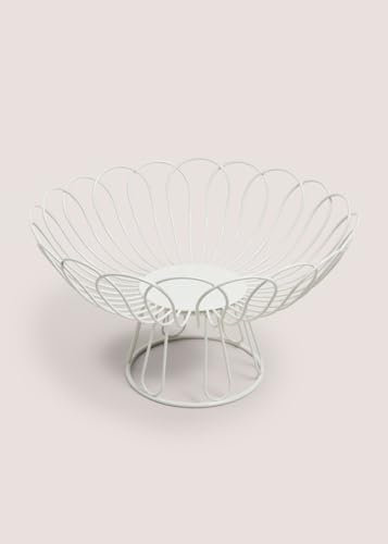 New Durable and Stylish Cream Scalloped Wire Bowl Display Bowl for Fresh Fruits, Veggies Perfect for Adding a Touch of Elegance to Your Kitchen or Dining Room Decor -T14