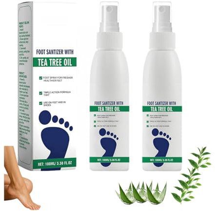 Spray antifungino per piedi con olio di tea tree, deodorante naturale e deodorante, spray antibatterico per uomini, donne e atleti (2 pezzi)