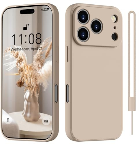 HGH für iPhone 17 Pro Max Hülle Silikon mit Lanyard, Khaki | Handyhülle für iPhone 17 Pro Max Dünn Rundumschutz mit Microfiber-Innenfutter Kratzfest Schutzhülle