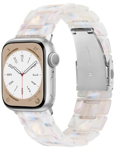 V.R.HOPE leichte Moderes Harz Armband kompatibel mit Apple Watch Series 7/8/9/SE/10/ 46mm 45mm 44mm 42mm Damen und Herren, für Apple Watch Ultra 49mm Series 6/5/4/3/2/1 - Fluoreszierendes Weiß-Silber