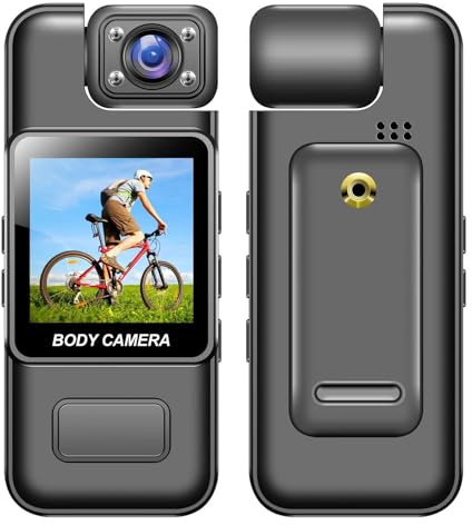 Sxhlseller Fotocamera per il CORPO CON Registrazione Audio e Video, Azione Indossabile COMPAGGIO CORPO CON 180 Gradi e Lenti Rotabili, Video Video per Esterni per Esterni Portatili per la