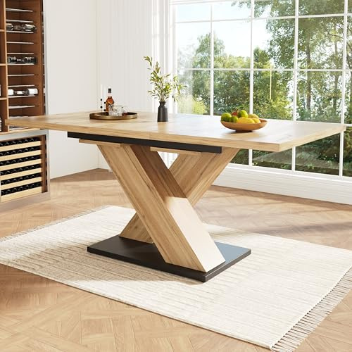 Mesa de comedor telescópica (119 – 158,5 × 80 cm), mesa de cocina, mesa extensible, con ayuda de placas interiores extensibles a 119 – 158,5 cm, para cocina y salón, mesa de comedor de color madera