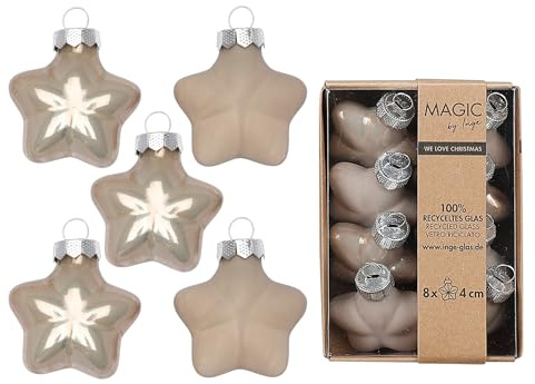 Christbaumschmuck Sterne 4cm Glas 8 Stück - matt & glänzend - Kleine Christbaumkugeln für Weihnachtsbaum - Weihnachtskugeln & Weihnachtsbaumschmuck zu Weihnachten Taupe - Fine Alabaster