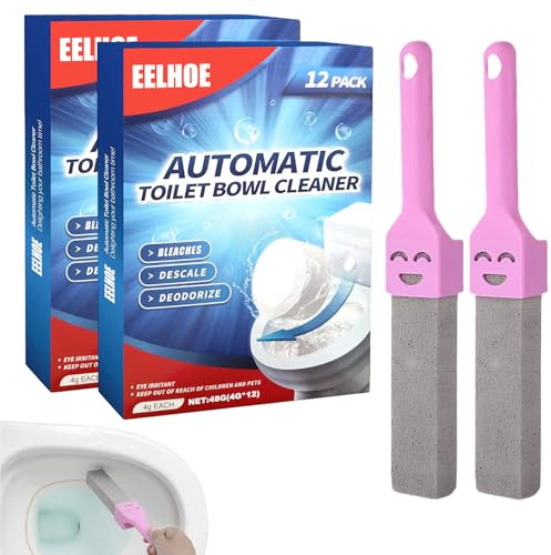 Pumice Stone for Toilet Bowl Cleaning and Toilet Descaler Heavy Duty, Effectively Remove Calcium and Rust, Suitable for Bathroom and Home Cleaning (2 Toilet descaler heavy duty + 2 Pumice Stone)