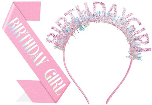 Zosutetoxo Headband With Sash, Geburtstagskrone & Schärpe Für Birthday Queen, Prinzessin Krone Mädchen Für Geburtstagsdeko