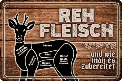 Retro Blechschild für JÄGER und JAGD, Deko Schild für Wand und Tür, wetterfest – 30 x 20 cm (Reh)
