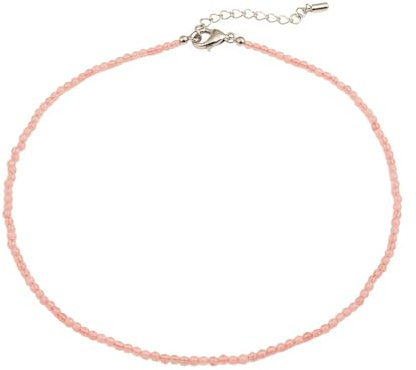 Sanixa Karma NH11472543 Halskette Damen Naturstein 39 cm Kette vers. Farben und Steine Schmuck für Frauen verstellbar Damenhalskette Edelsteinkette (Rosa, Rosenquarz)