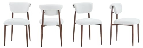 Esszimmerstühle Eisenstühle, moderne Linen-Softpolster Küchenstühle mit Holzmaserung Metallbeinen und Anti-Rutsch-Fußpads, moderner minimalistischer Stil, Rückenlehne mit Rollrand-Design (4, Weiß)