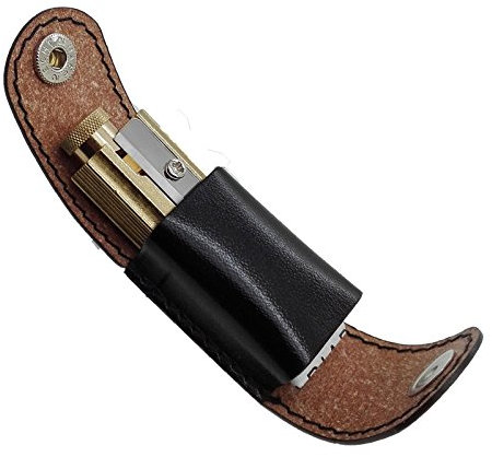 Temperamatite in Ottone e Acciaio Affilalapiz Estrarre punte Afila Matita DUX Custodia in Pelle Regolabile 7120, Nero