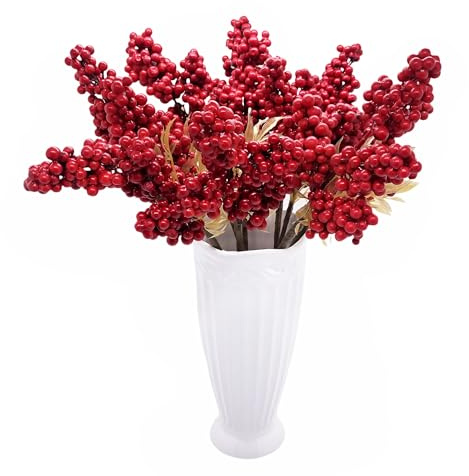 Künstliche Rote-Hagebutten, Stechpalmen-Beeren für Weihnachten, 4er-Set