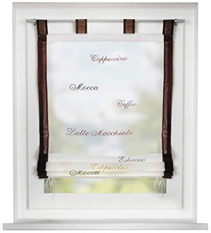 Voile Raffrollo mit Schlaufen Rollos mit Stickerei Gardinen Transparent Vorhang (BxH 120x140cm, Kaffeebraun)