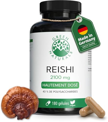 Green Naturals® Reishi Extrakt Kapseln - Hochdosiert: 1100mg pro Tagesdosis - 330 mg bioaktive Polysaccharide - 3 Monate Vorrat (180 Kapseln)