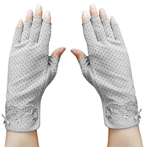 Damen Halbfinger Handschuhe Fahrradhandschuhe Sommer Kurze Sonnenschutz Fäustlinge Dünn Spitze Fingerlose Baumwoll Gloves Anti-UV Schutz rutschfest für Outdoor Reiten Motorrad Fahrrad