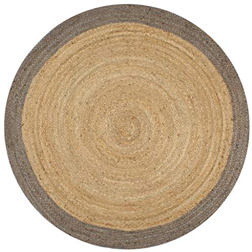 Festnight Teppich Outdoor Teppiche Rund geflochten für Garten oder Balkon Handgefertigt Jute mit Grauem Rand 150 cm