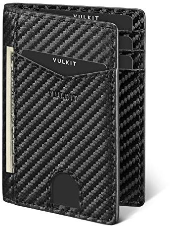VULKIT Portefeuille Homme Mince en Cuir RFID Blocage Porte-Cartes de Crédit Portefeuilles Minimaliste 10 Fentes pour Cartes Bancaire ou Billets - Fibre de Carbone