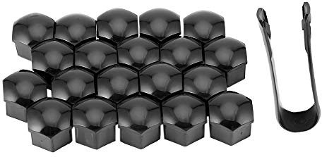 20pcs Plastic Wheel Bolt Nut Cap Universal Tyre Nut Covers with Removal Tool Set for Cars, Black (19 mm)