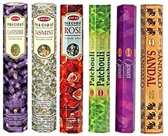 Räucherstäbchen, sortiert, 6 Boxen mit je 20 Stäbchen, Lavendel, Jasmin, Rose, Patchouli, Opium und Sandelholz, insgesamt 120 Stäbchen