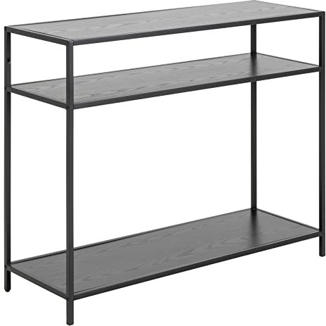 AC Design Furniture Jörn rechteckiger Konsolentisch mit 2 Regalböden, L: 100 B: 35 H: 79 cm, Schwarze Escheoptik, Schwarz, Holz/Metall, 1 Einheit