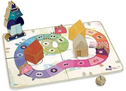 Vilac - Loup Yétu ? - Jeu de Société Orignal pour Enfants - Les 3 Petits Cochons - Jeu en Bois - Sac de Rangement - Jouets d'Activité et de Développement - Jouet Durable - 3 Ans et Plus