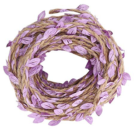 HERCHR Natur Jute-Schnur, Jute-Schnur Wax Rope Lila, 10m Sackleinen Blattband Mit Künstlichen Rebengrünen Blättern Dekoration Für DIY Garten Kunstwerke Und Kunst-Handwerk